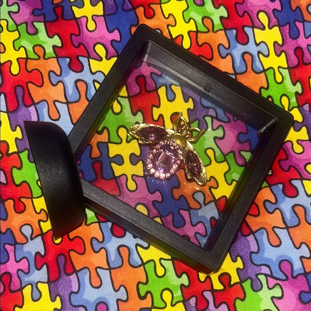 Gold Bee Pendant with Pink Crystal Accent